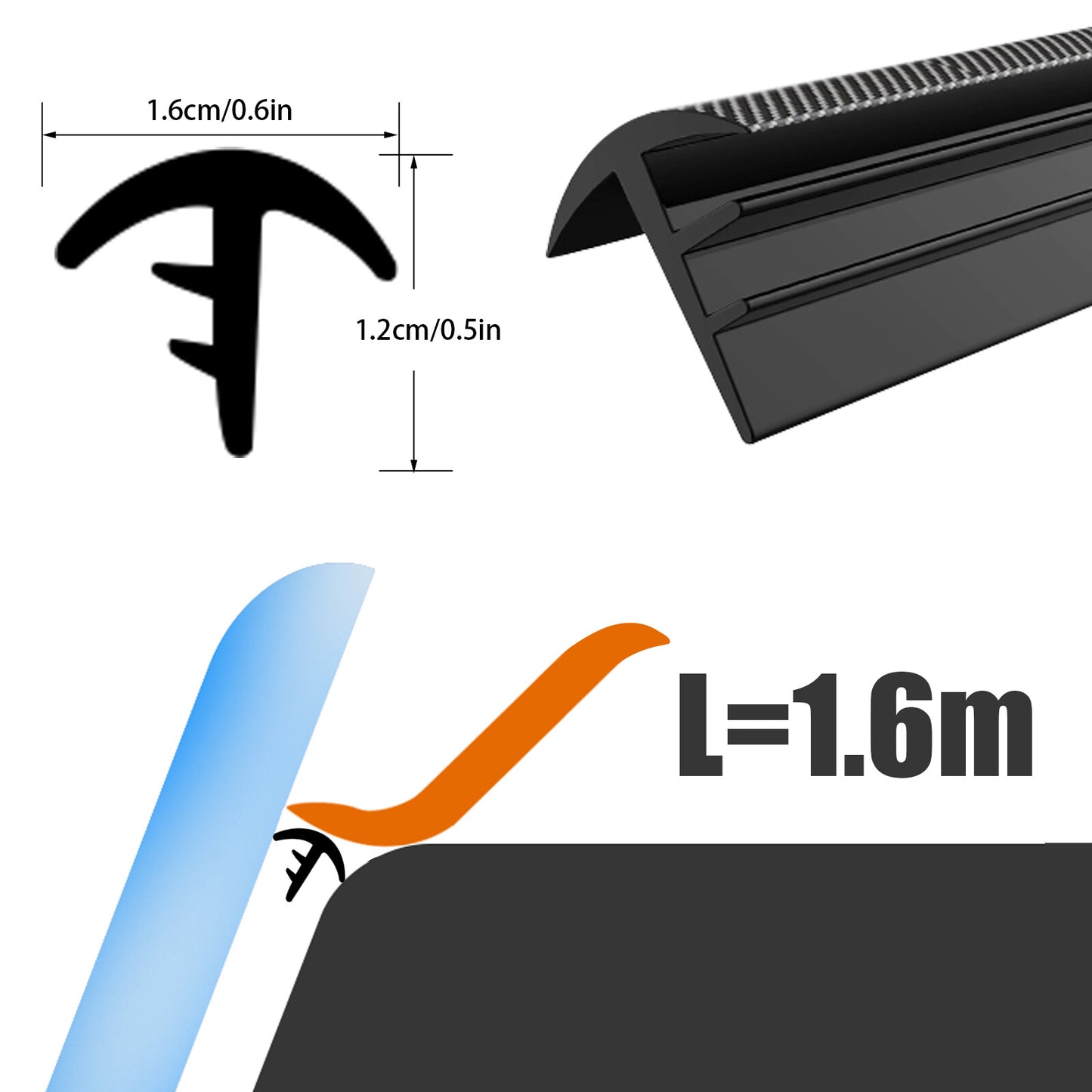 1.6M Car Dashboard Gap Filling Sealing Strip Accessories Rubber Carbon Fiber x1