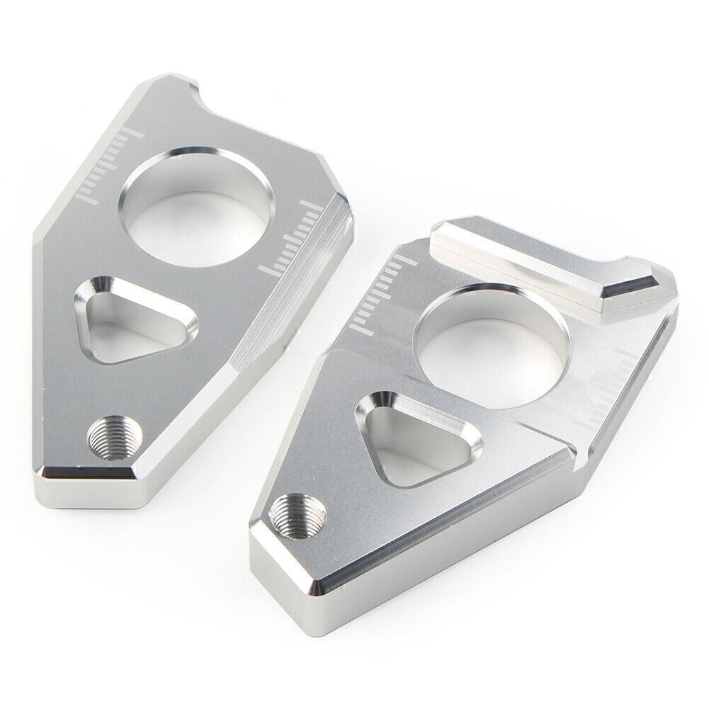 for Yamaha YZF R1 FZ8 FZ1 TMAX 530 Axle Spindle Chain Adjuster Blocks Silver