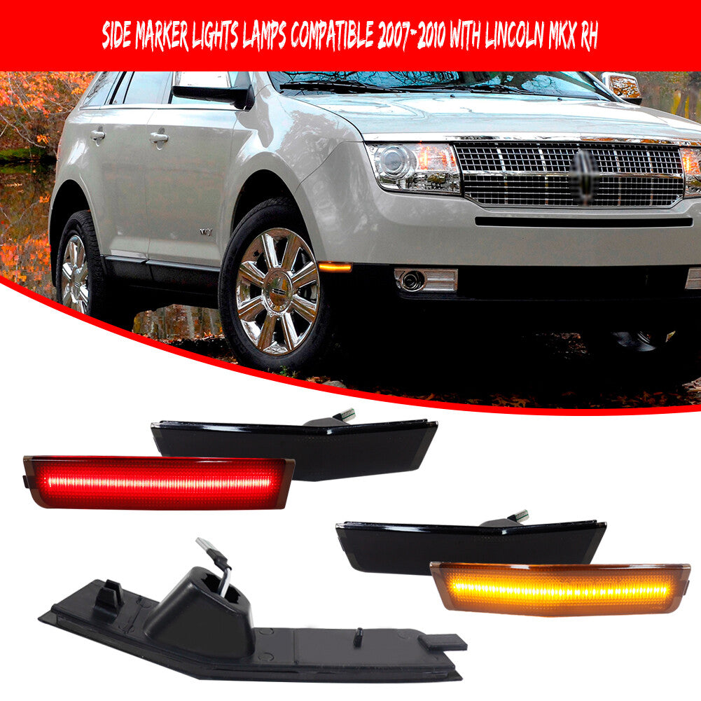 4-Pack Smoke Lens LED Side Marker Lights for 07-10 for Lincoln MKX, Front Amber, Rear Red