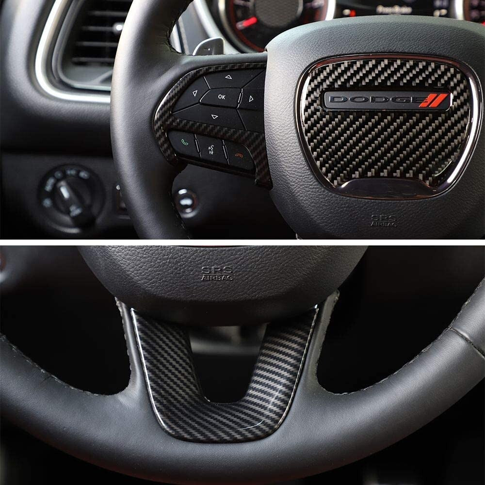 Carbon Fiber Steering Wheel Cover Trim for 15+ for Dodge for Challenger ,Charger,Durango