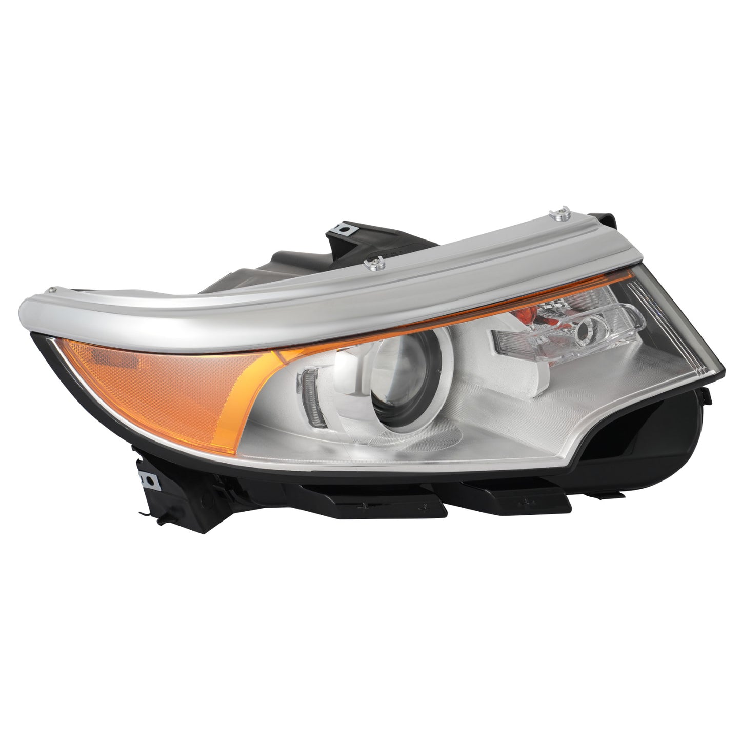 Applicable to 2011-2014 for Ford Edge chrome housing, amber color, right/passenger halogen headlights.