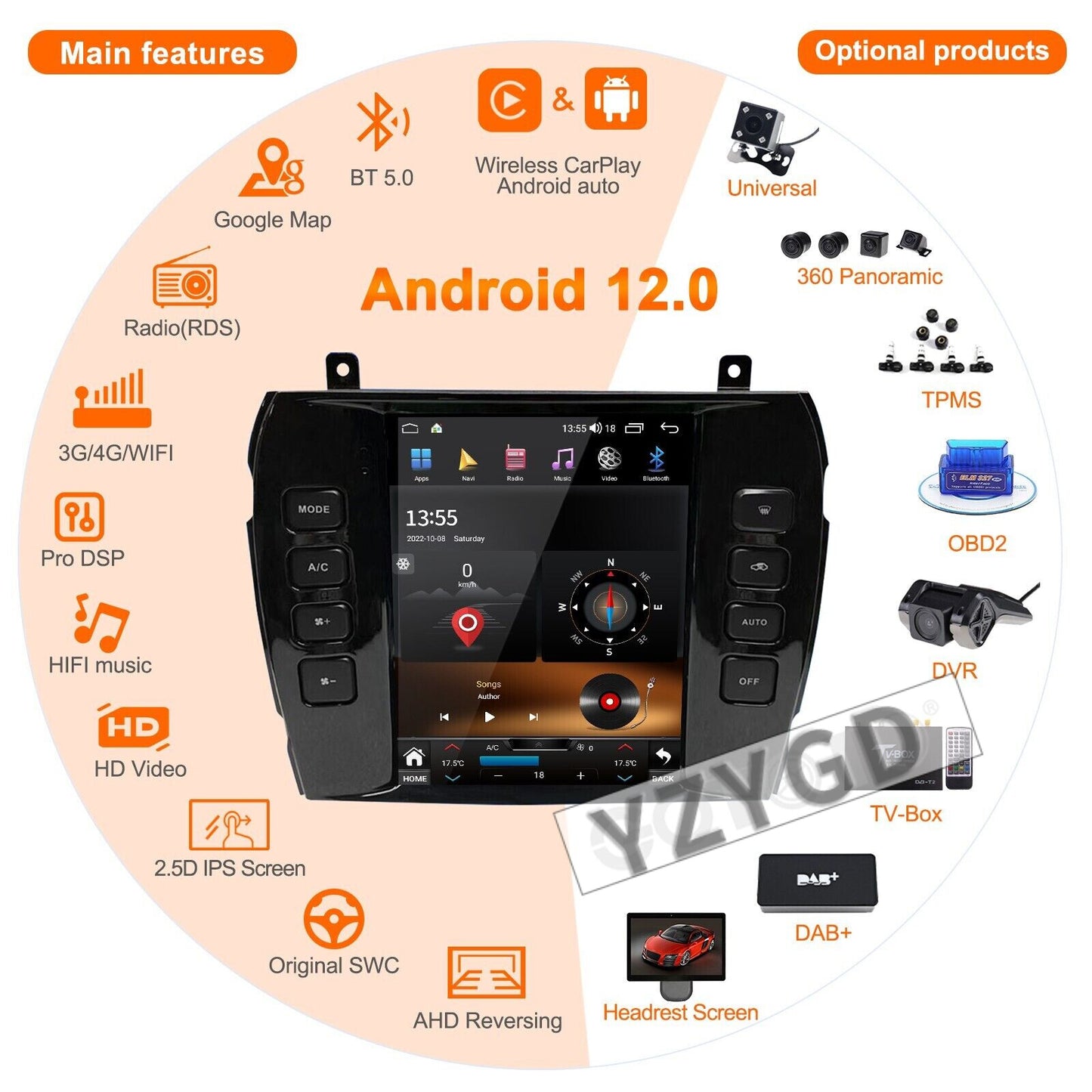 for Jaguar XJ 2004-2008 Android Car Radio Carplay Screen Receiver Player 64GB