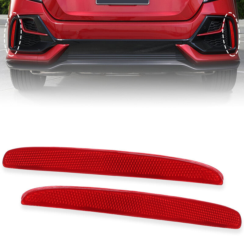 2x Red Rear Bumper Reflector Lens Cover for Honda for Civic Hatchback Saloon 17-21