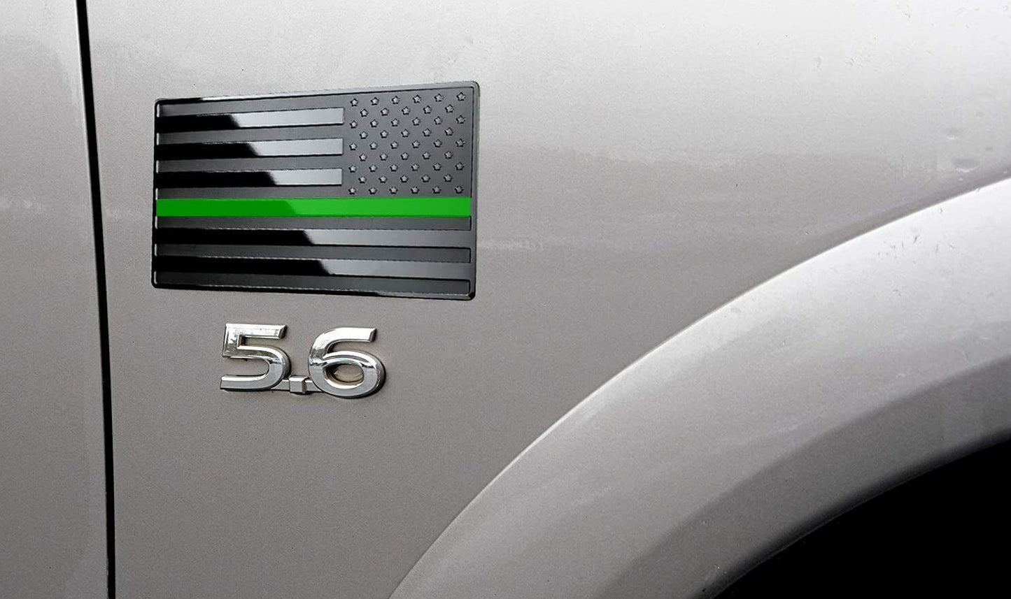 2-Piece Car Side Fender Rear Trunk Badge Stickers American Flag Black and Green for ford