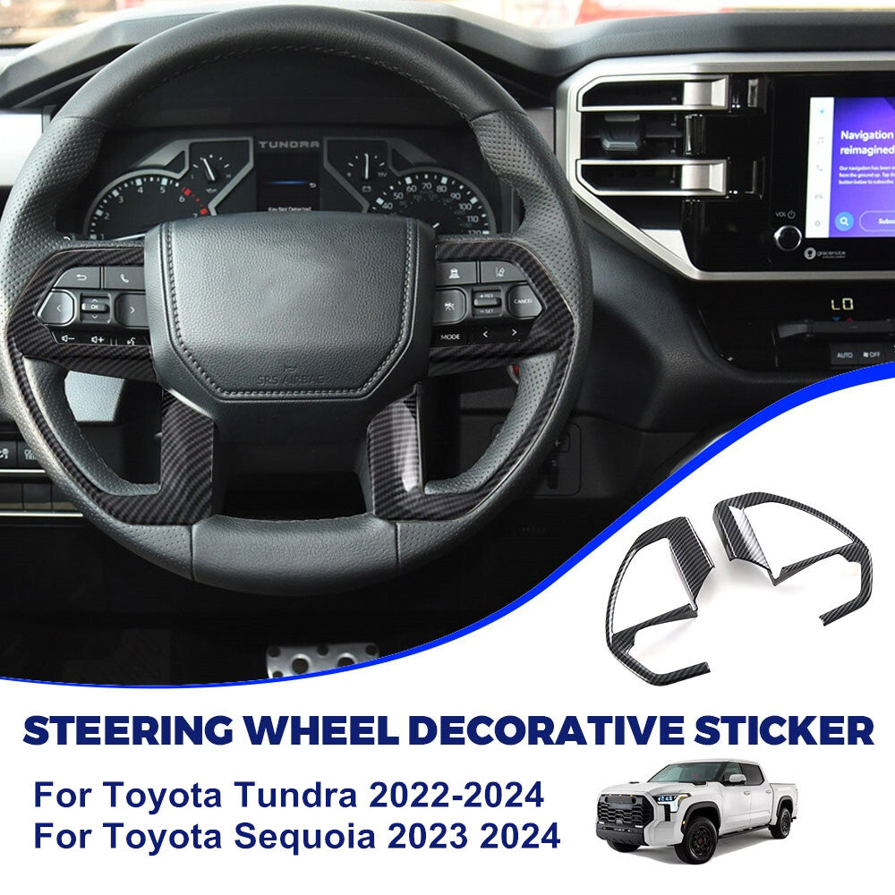 Carbon fiber Style 2pcs for Toyota Tundra 2022-2024 Steering Wheel Cover Trim