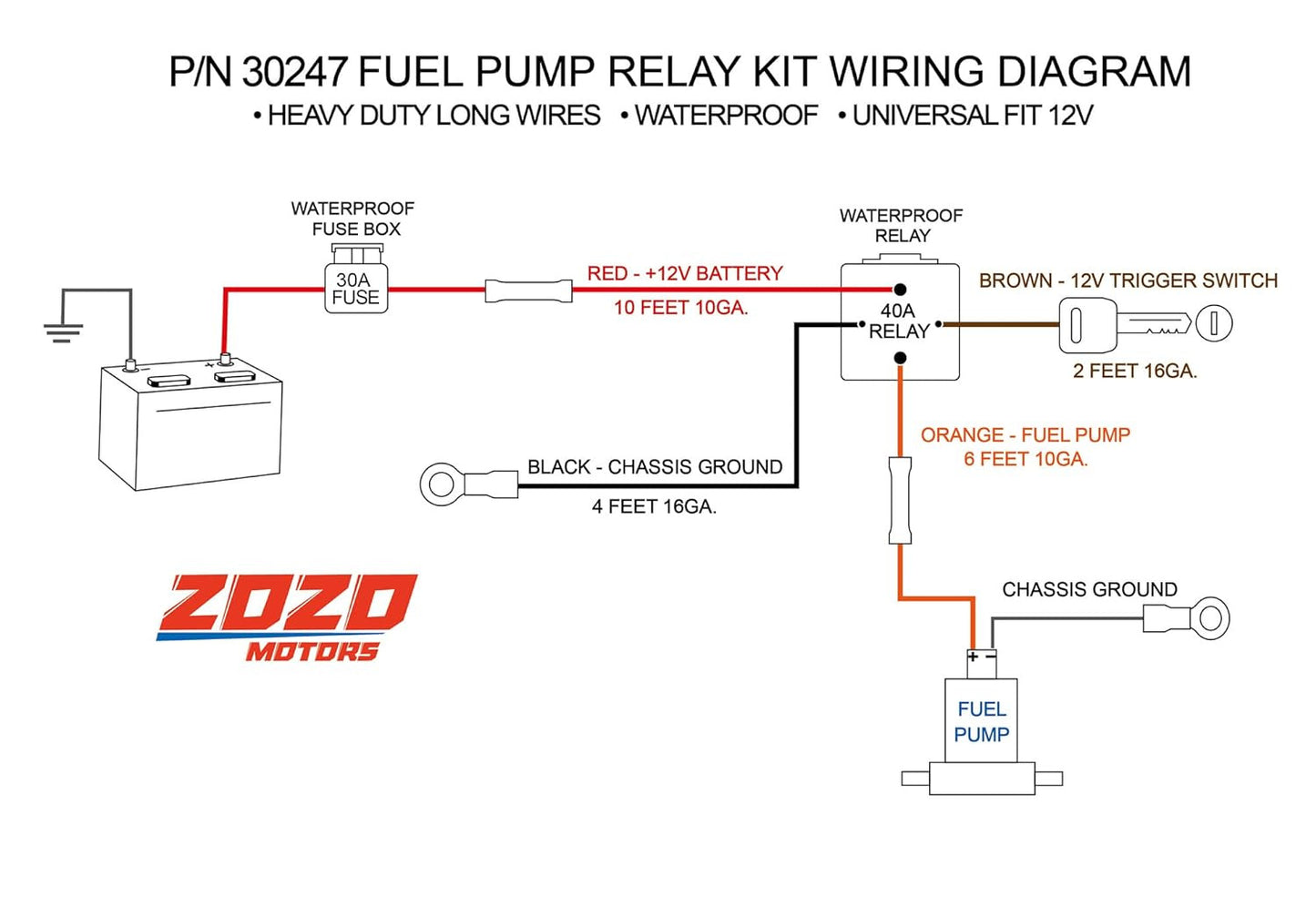 Electric Fuel Pump Relay Bypass Kit Wiring Harness Kit For 12V System P/N 30247