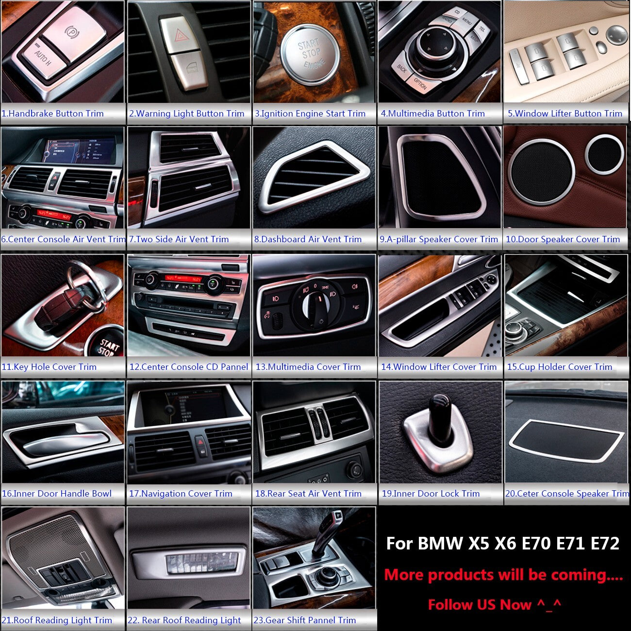 Stainless for BMW X5 X6 E70 E71 Car Interior Rear Roof Reading Light Cover Trims
