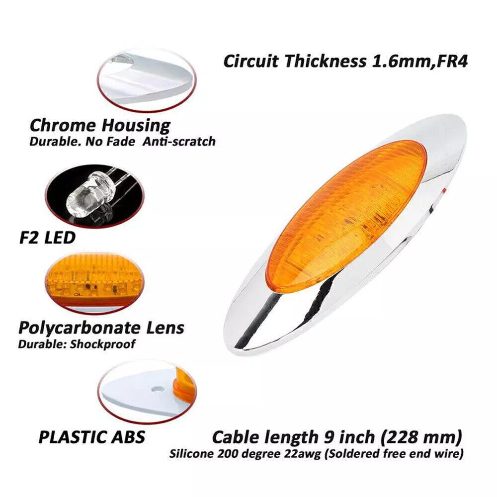 4x 6.5 Amber 16 LED Oval Side Marker Light for Freighliner for Peterbilt Semi-Truck