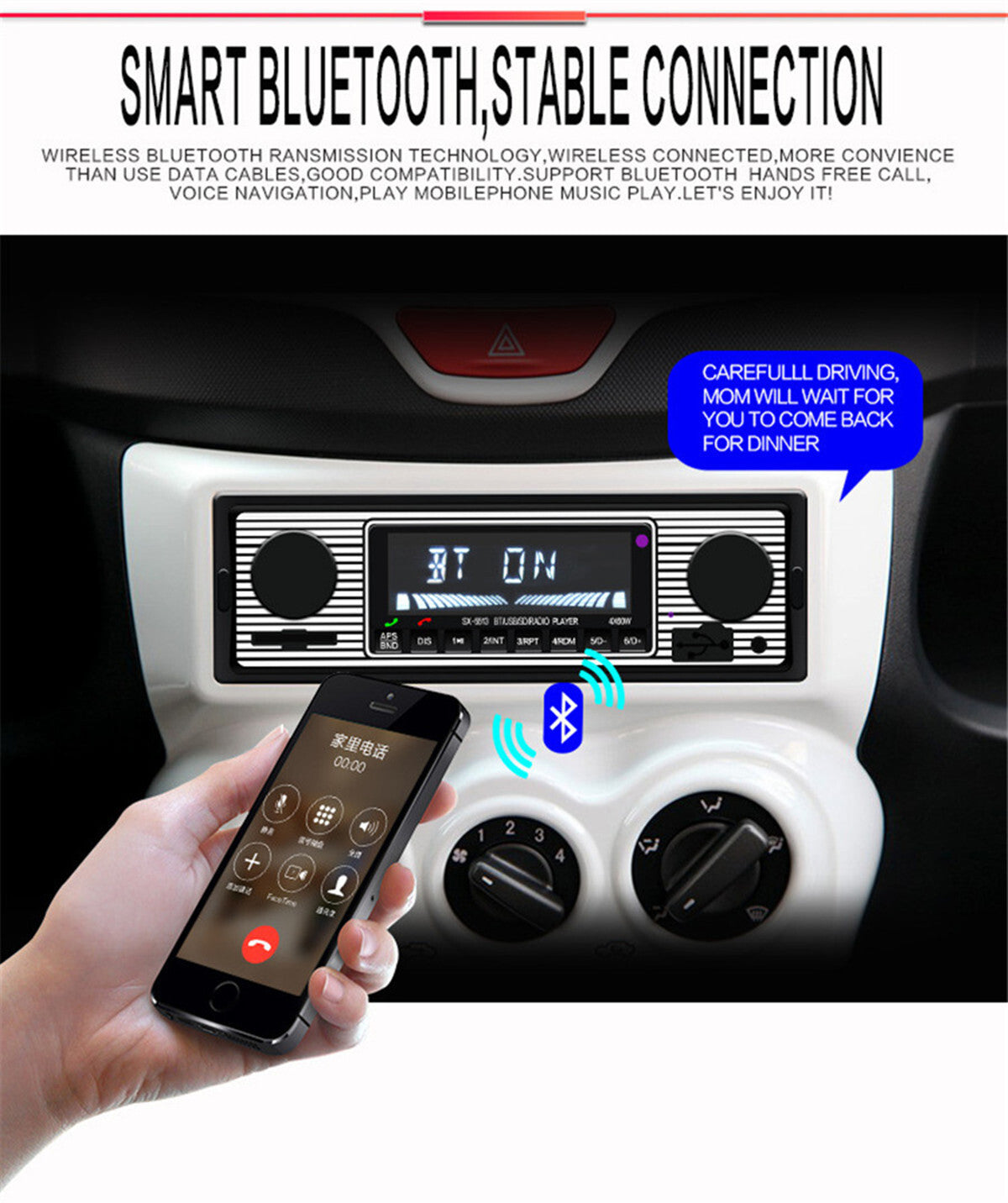 Bluetooth Car Stereo Radio In-dash MP3 Player Handsfree FM USB/SD/AUX W/Remote