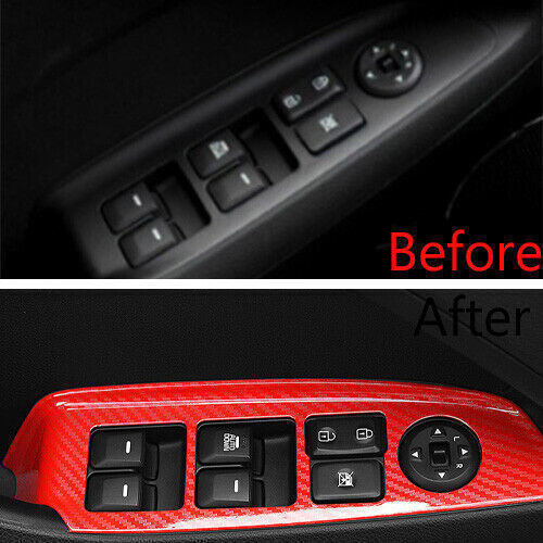 Glass Window Lifting Lock Panel Trim 4PCS for Kia K3 14-2018 Red Carbon Fiber