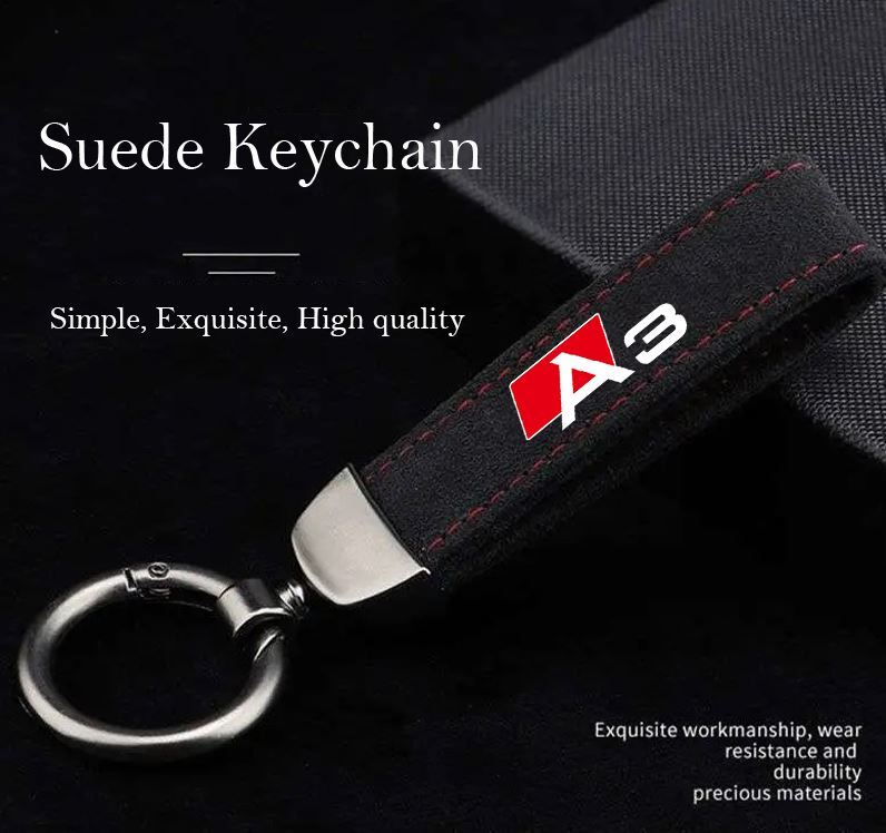 Black and red suede car keychain/key ring/horseshoe buckle accessory for Audi Q8.