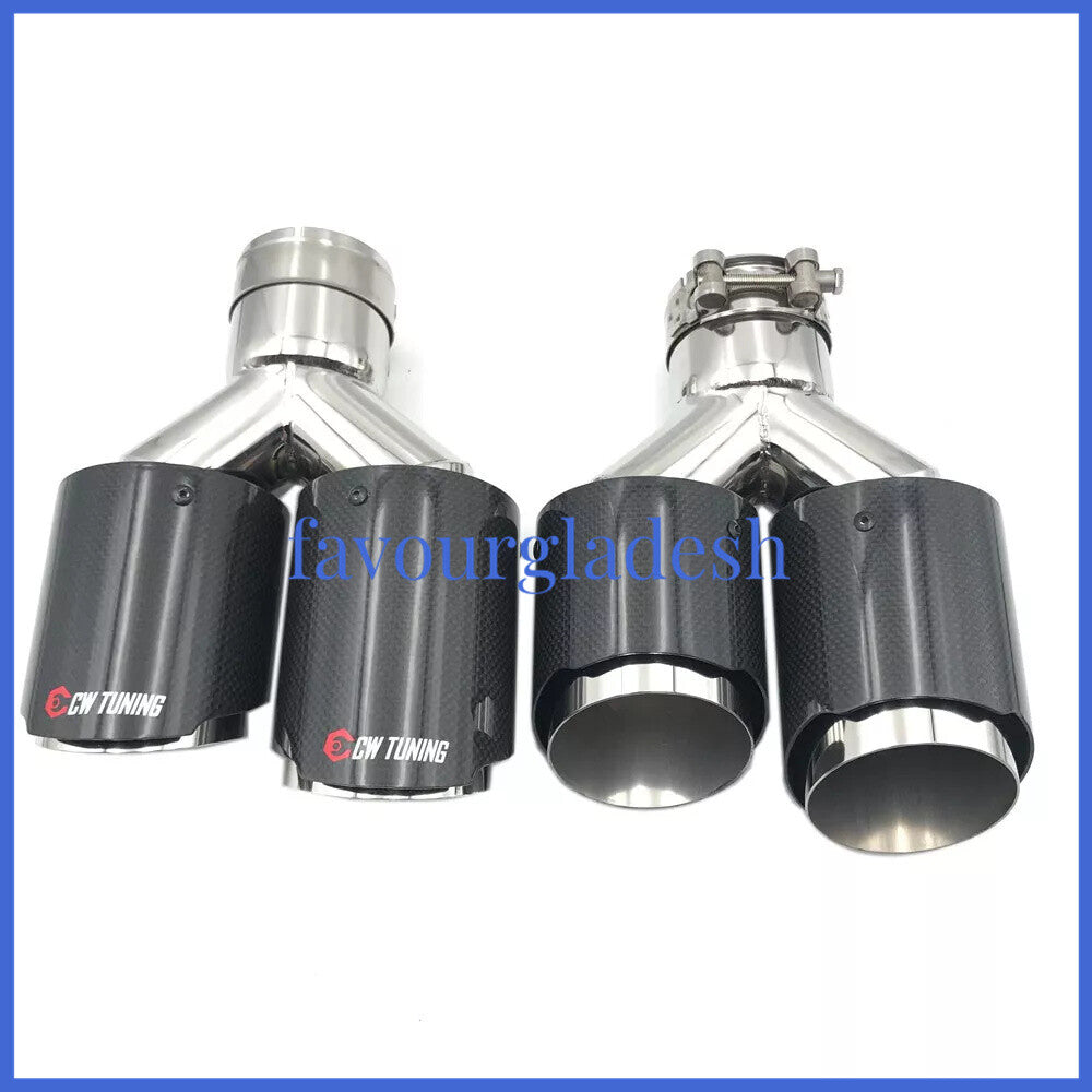 2PCS: ID:63mm OD:114mm Akrapovic Glossy Carbon Fiber Universal Dual Exhaust Tip