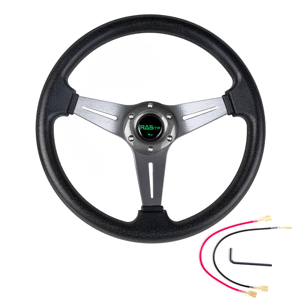 13.4x2.36 Drifting Steering Wheel Aluminum Deep Dish Gray PVC Leather