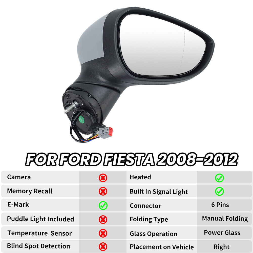 F¨¹r for Ford Fiesta MK7 08-12 Rechts Au?enspiegel R¨¹ckspiegel Beheizbar Spiegelglas