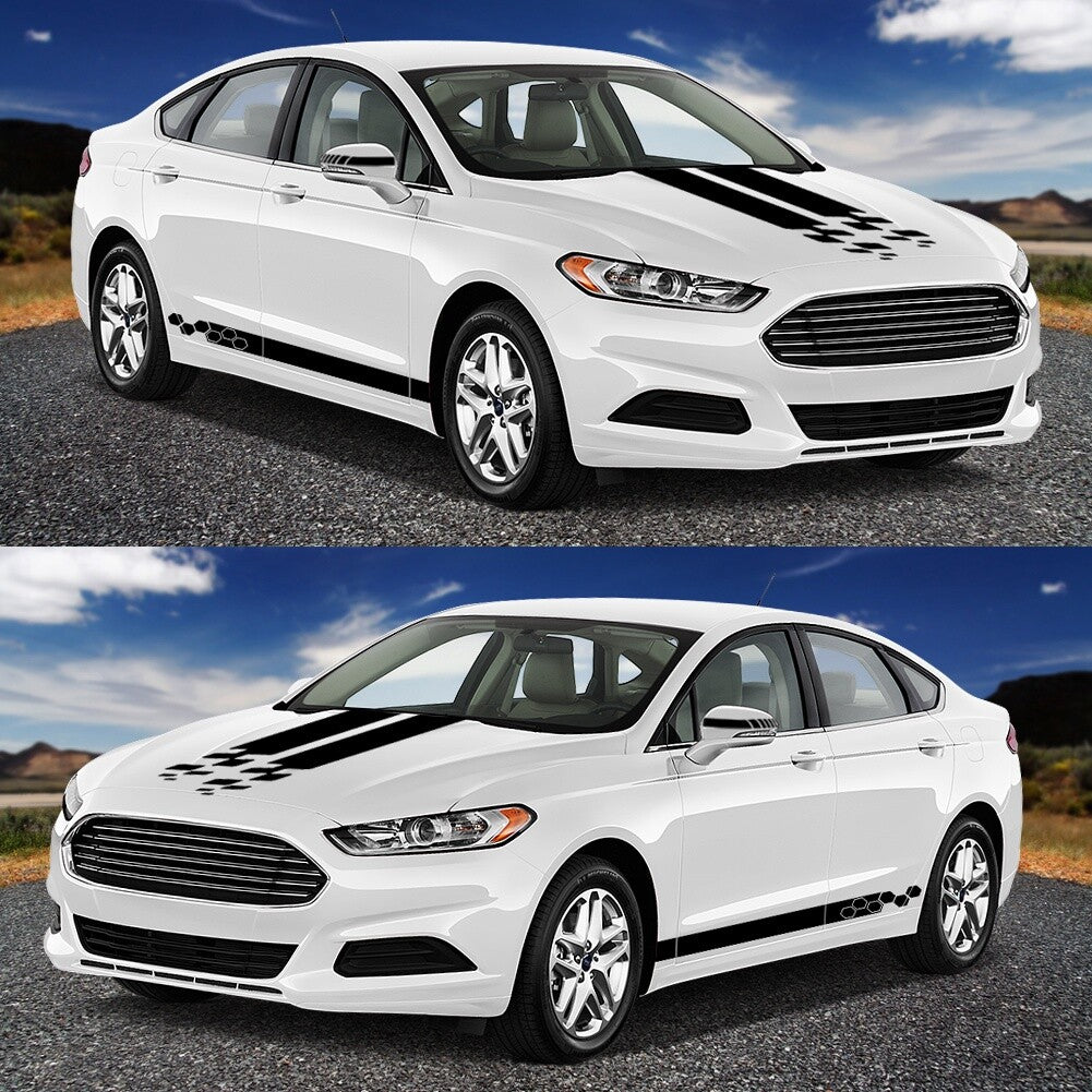 5PCS Car Racing Body Hood Decor Vinyl Stripe Decals Rearview Mirror Stickers