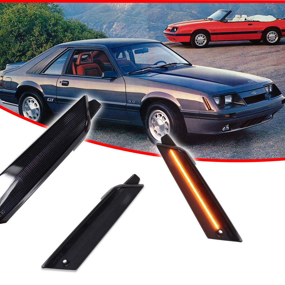 Suitable for Ford for Mustang 1979-1986, smoked lens, amber LED front corner side marker light.