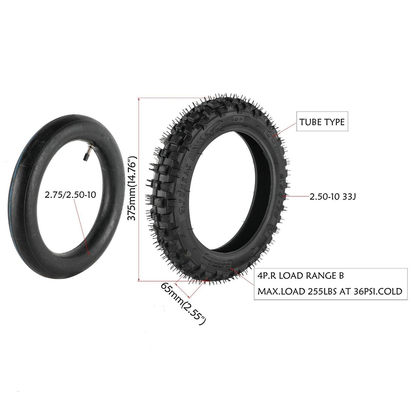 For 1981-2018 for Yamaha PW50 PeeWee50 Front Rear Tyre Tube 2.50-10 (2 SETS) 2.5-10