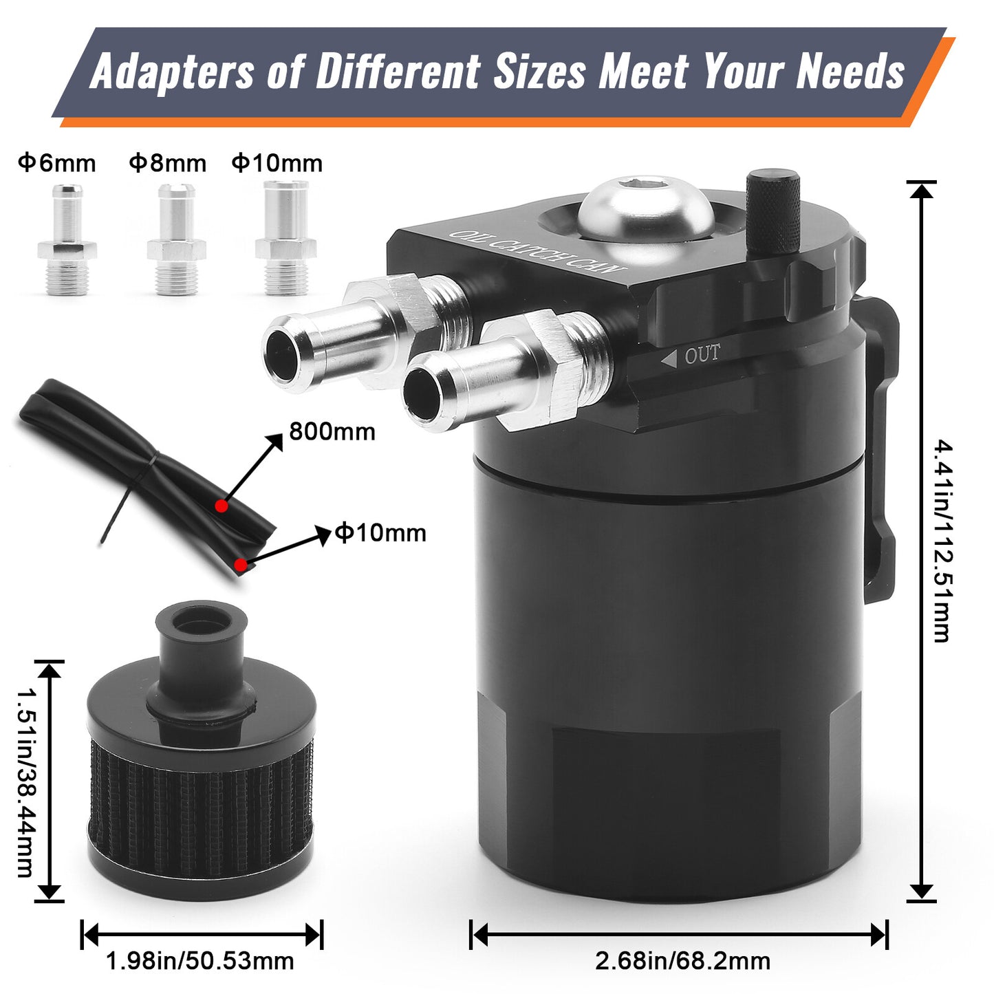 Black Oil Catch Can Tank Baffled Reservoir with Drain Valve Breather Filter US