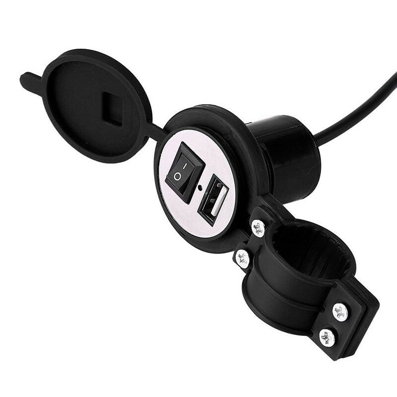1Pcs Motorcycle ATV Handlebar USB Socket Button Call Phone Charger Adapter Kit