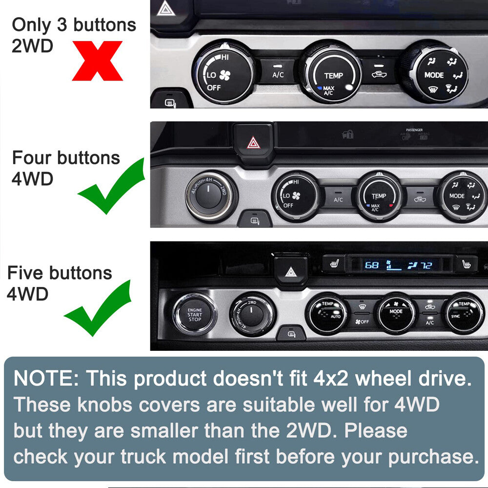4Pcs AC Console 4WD Switch Knob Ring Cover Trim for Toyota Tacoma 2016-2020 Red