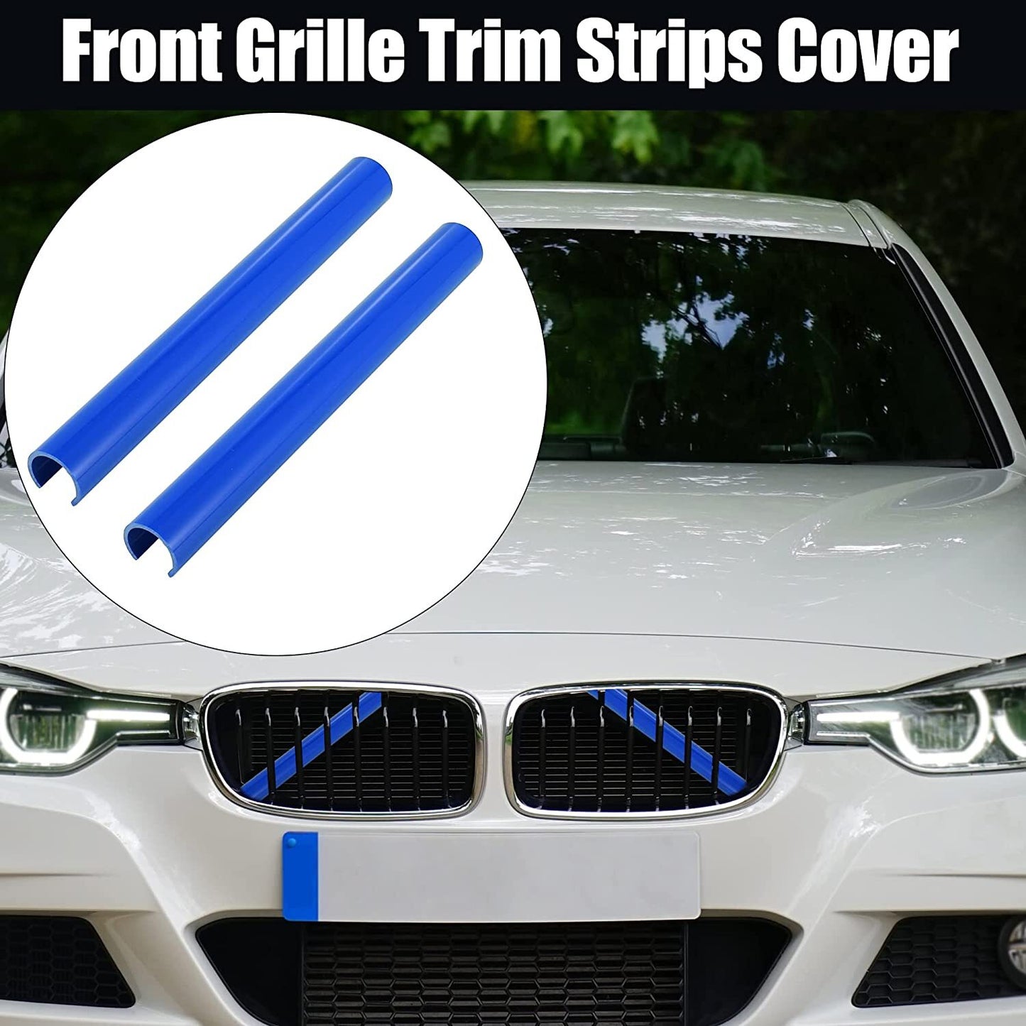 2x Blue Car Front V Brace Grill Trim Strips Cover for 2020-2023 for BMW 3 Series G20