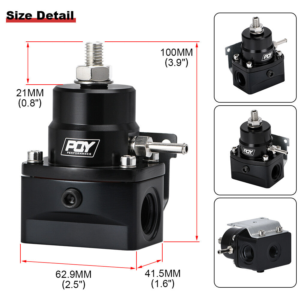 EFI 3-70 PSI High Pressure Fuel Regulator W/Gauge AN8 AN6 Inlet Return Ports