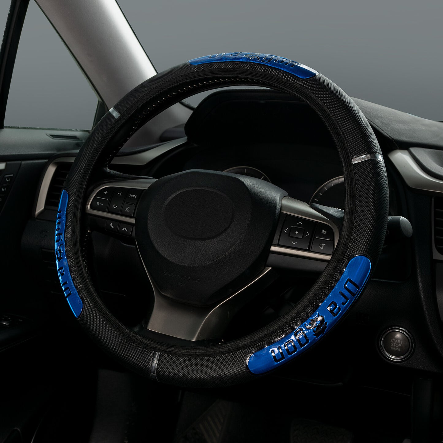 PU Leather 36-38cm Car Steering Wheel Cover Black Blue Auto Elastic Protector