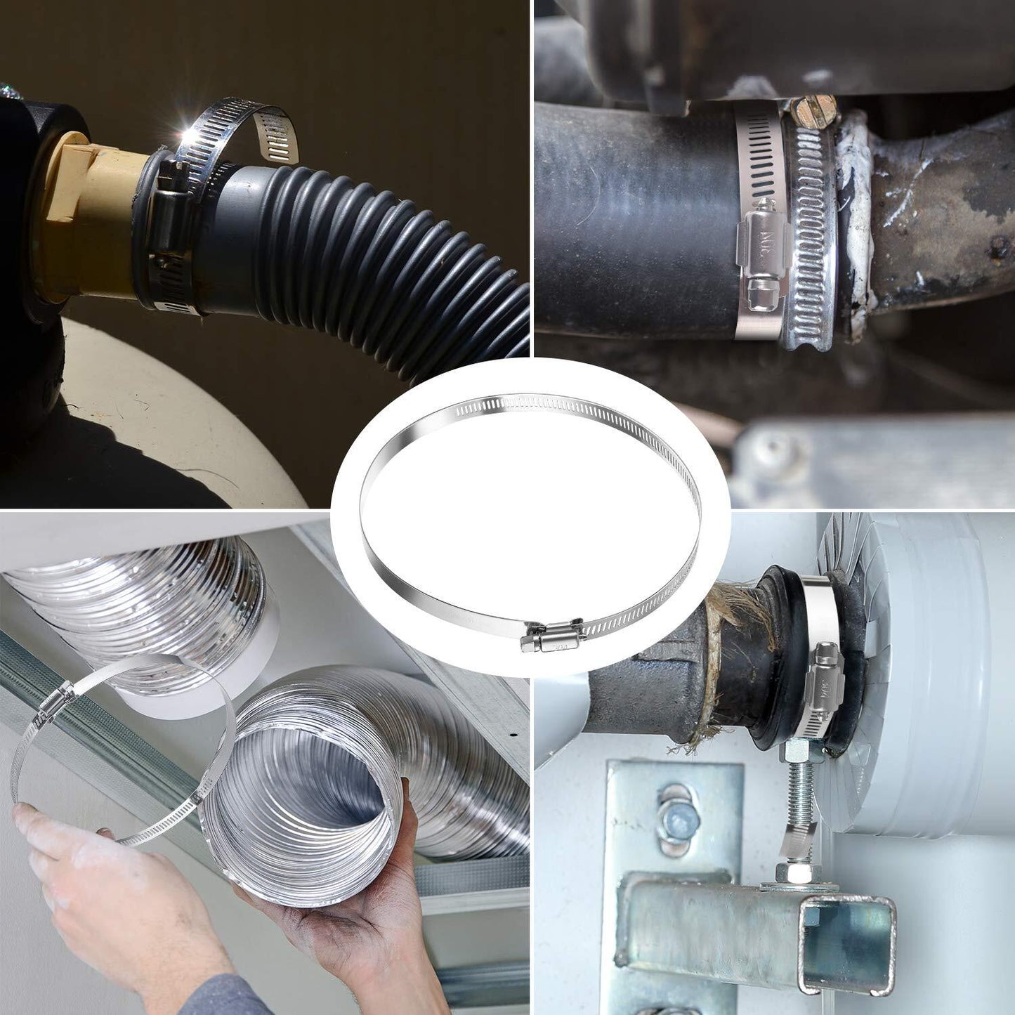 9-inch Adjustable Hose Clamp Dryer Ventilation Hose Metal Worm Drive Gear Pole Clamp