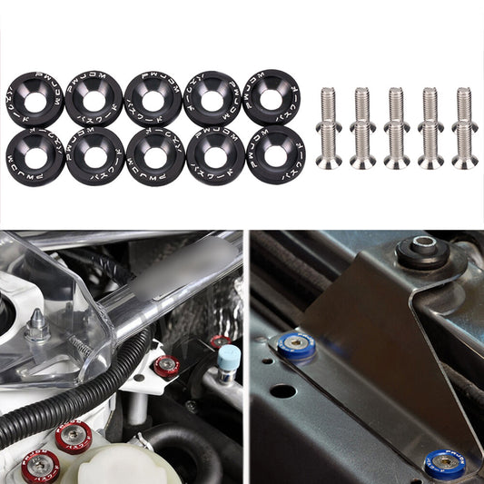 JDM Billet Aluminum Fender/Bumper Washer/Bolt Engine Bay Dress Up Kit Black