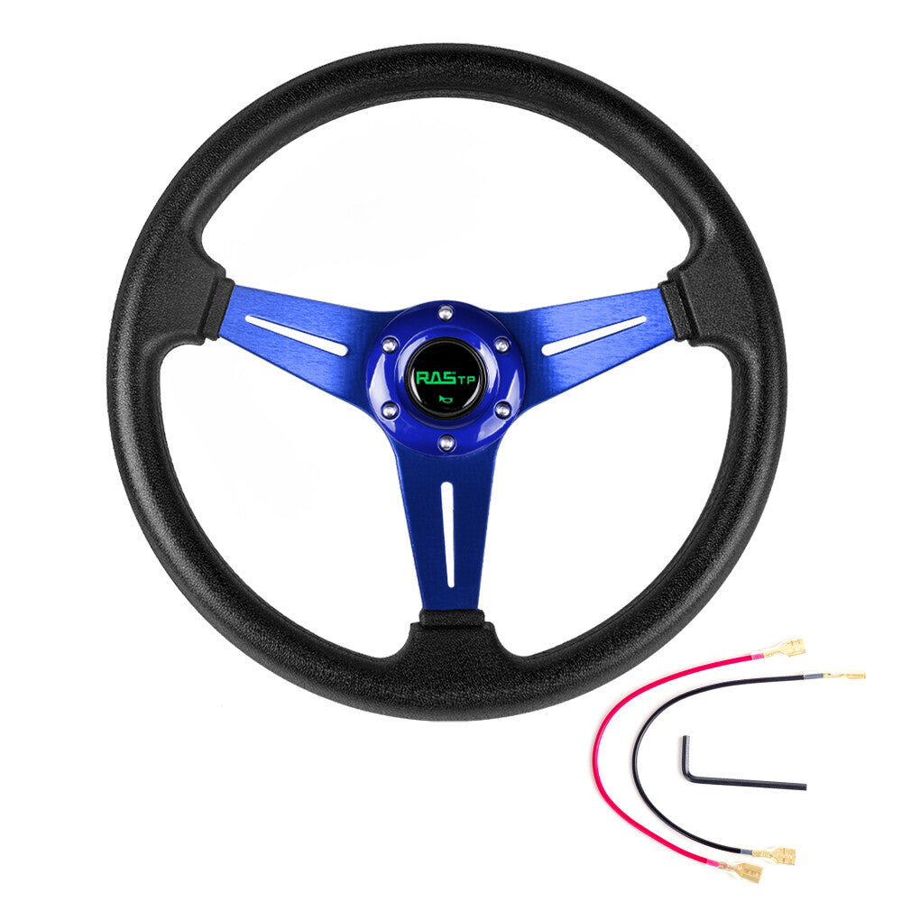 6 Bolt Steering Wheel Sport Racing 340mm Deep Dish with Horn Button Blue