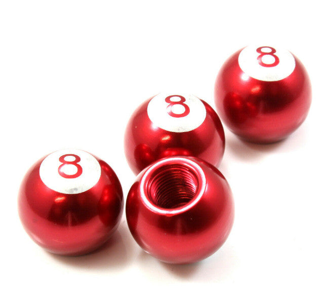 4 PCS Wheel/Tire Valve Stem Car-Truck Red Aluminum Metal Pool 8 Ball Air Caps