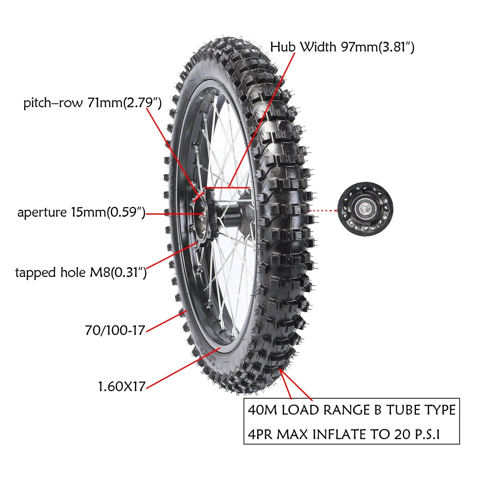 70/100-17 rim, 17-inch front disc brake for Pit bicycle, Taodao SSR 125cc 140