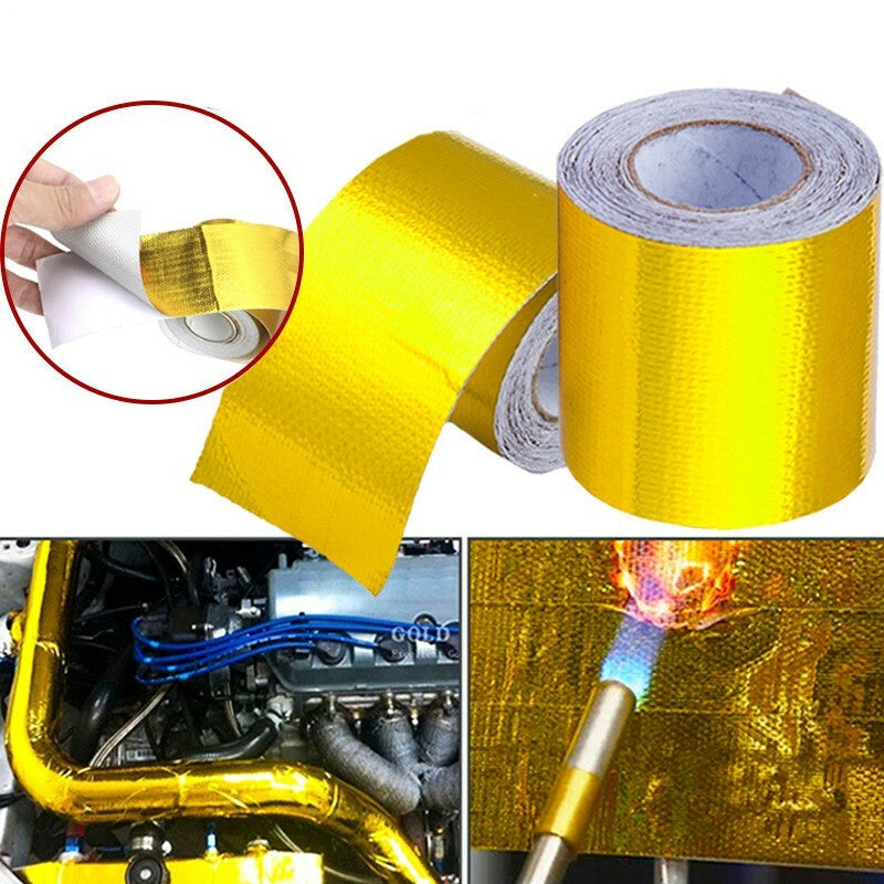 Car Exhaust Intake Insulation Shield Wrap Heat Barrier Self Adhesive Gold Tape