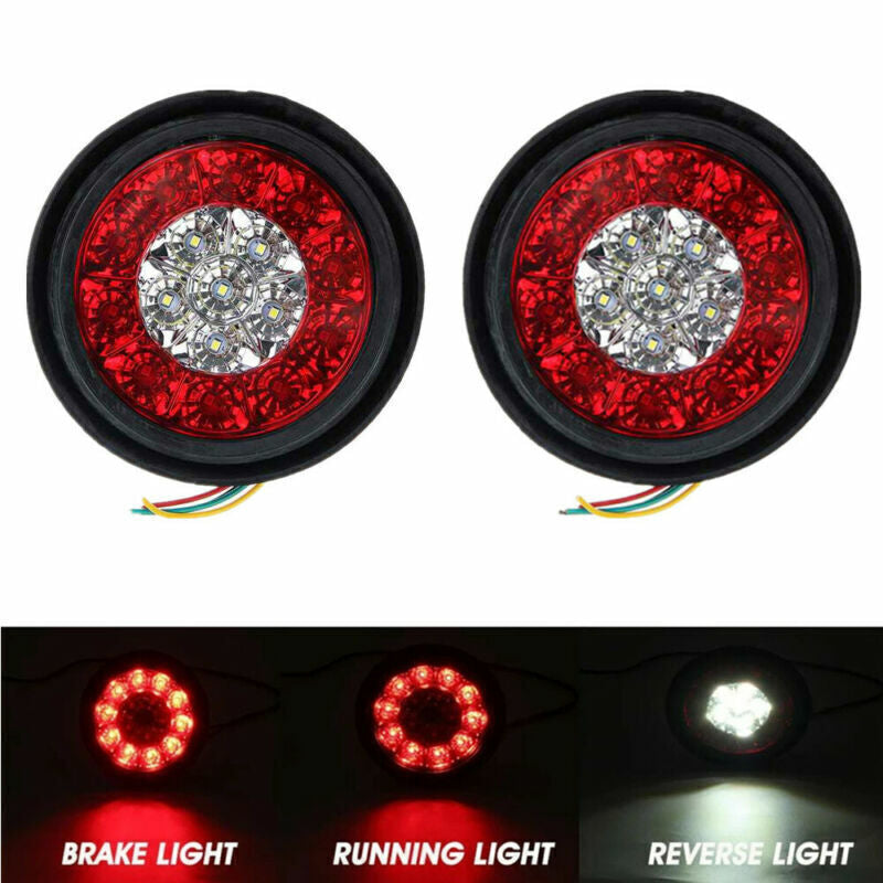2X 4INCH Round Red White 16 LED Truck Trailer Brake Stop Turn Signal Tail Lights