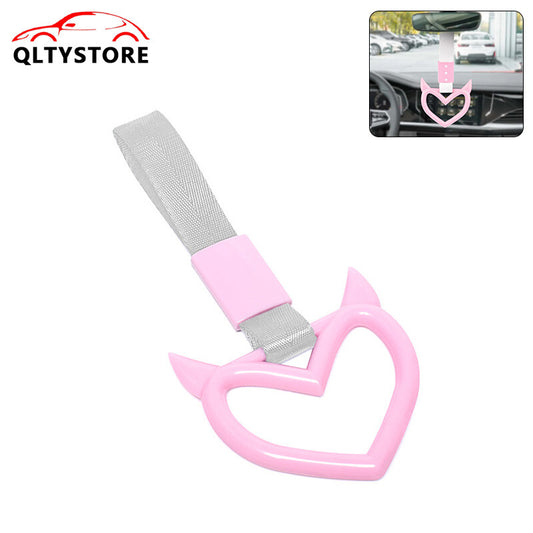 Pink Devil Heart Red JDM Tsurikawa Ring Subway Train Bus Handle Strap Charm