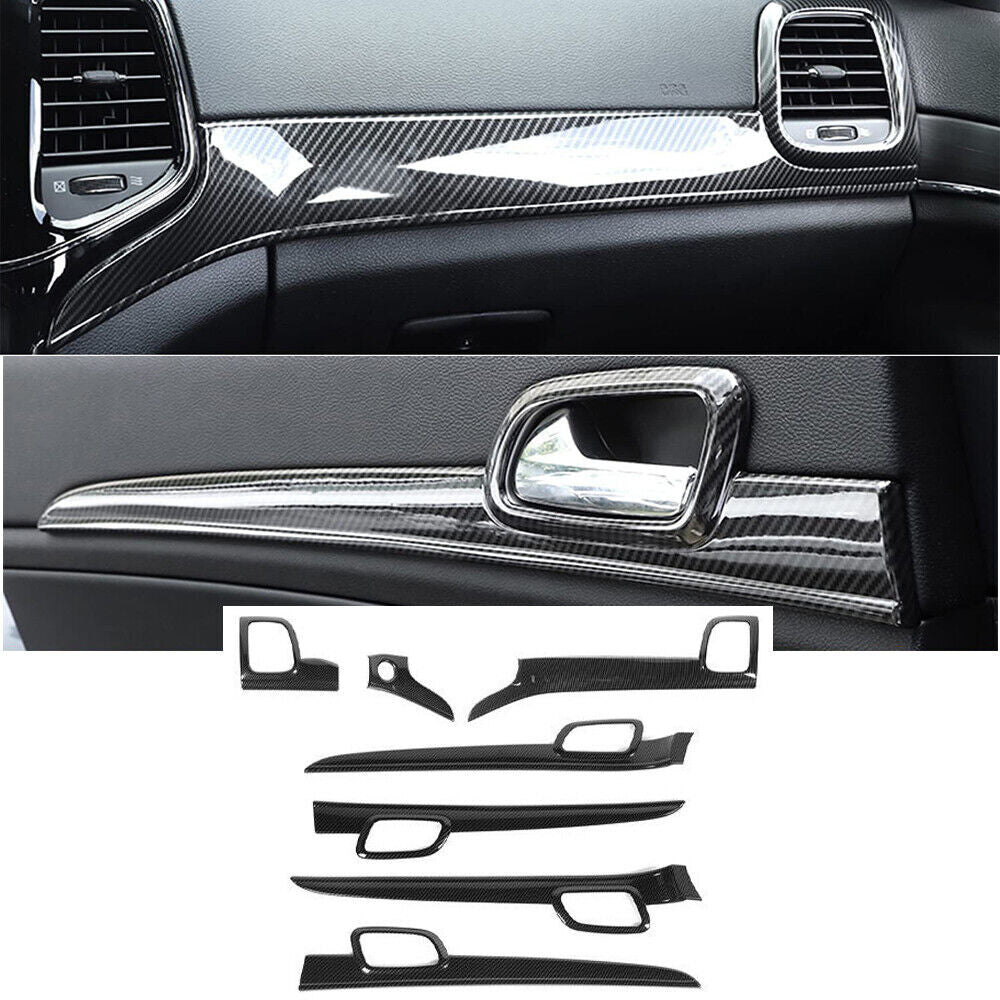 for Jeep Grand Cherokee 2011-2021 Dashboard Panel+Door Handle Trim Carbon ABS 7x