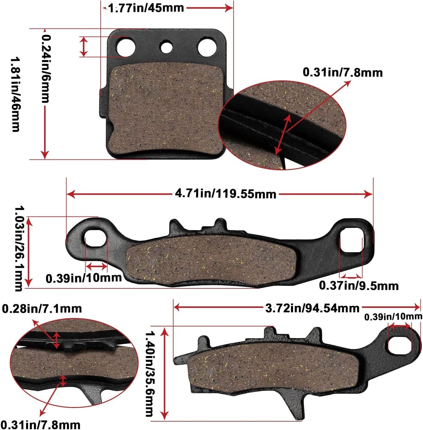 Front and Rear Brake Pads for Kawasaki KFX 450R KFX450R KSF450 2008 2009 2010