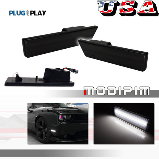 2-piece smoked lens pure white LED front marker light for 08-14 for Dodge for Challenger