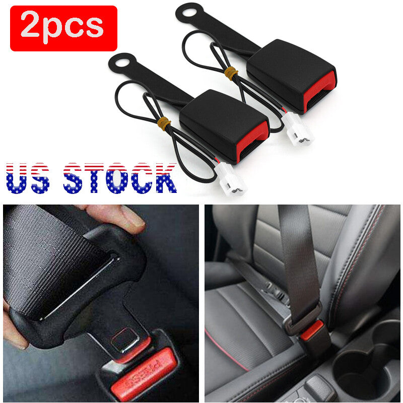 2 Pack For Car for Seat Belt Buckle Socket Plug Connector With Warning Cable Black