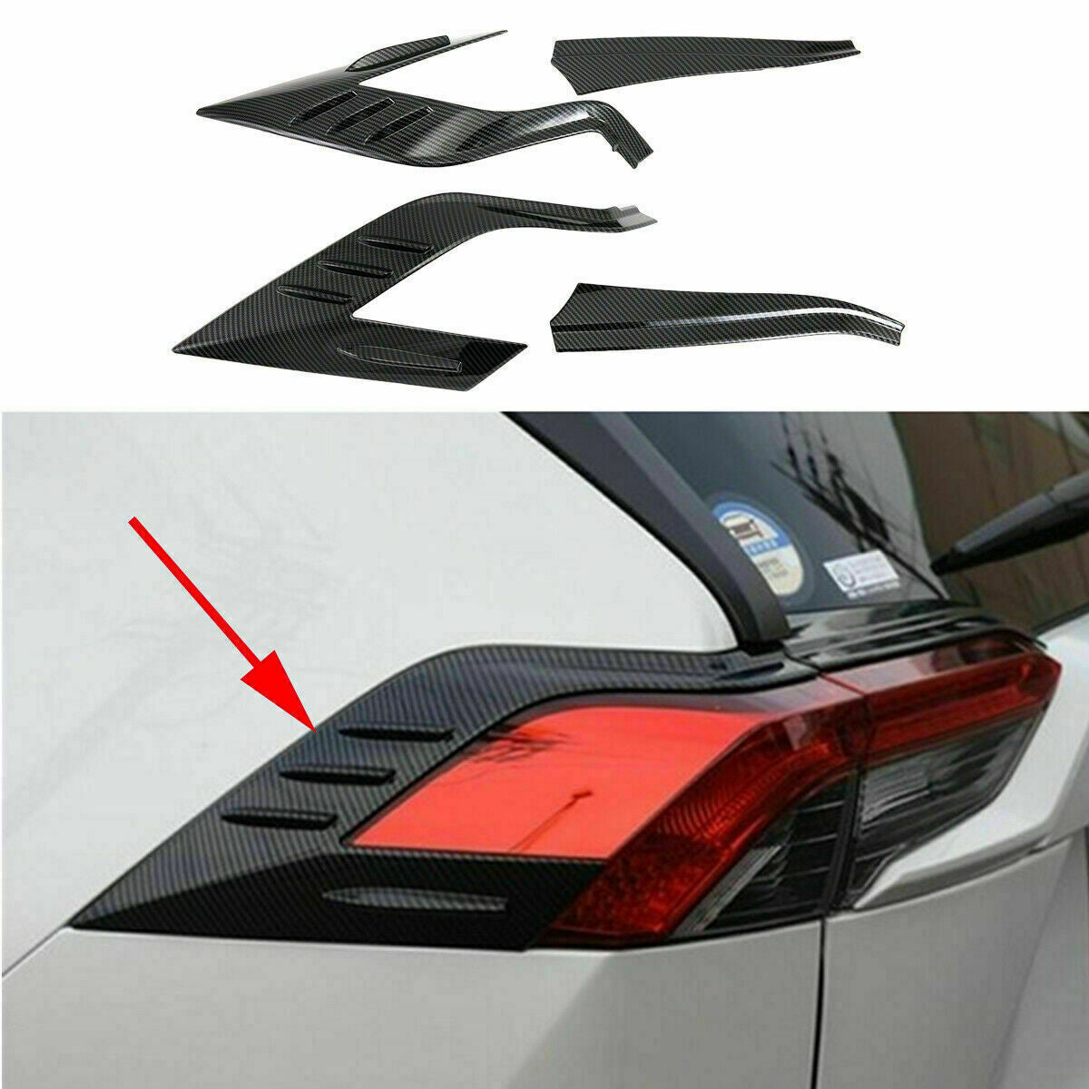 Carbon Fiber ABS Rear Tail Light Lamp Cover Trims Fit for Toyota RAV4 2019-2023
