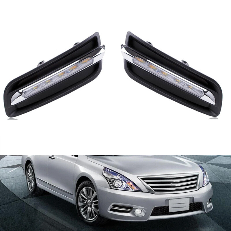 Pair Front Daytime Driving Running Light+Frame CoverFor for Nissan Teana 2010-2012