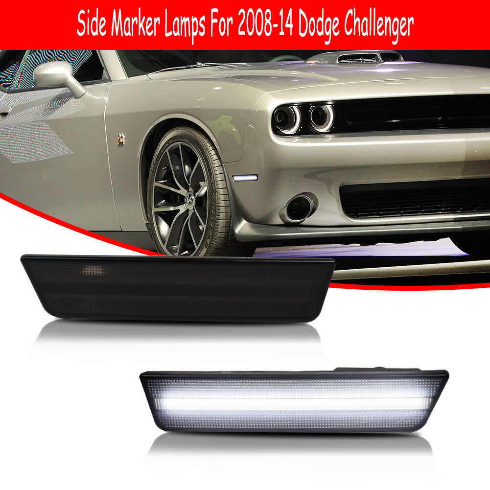 2-piece smoked lens pure white LED front marker light for 08-14 for Dodge for Challenger