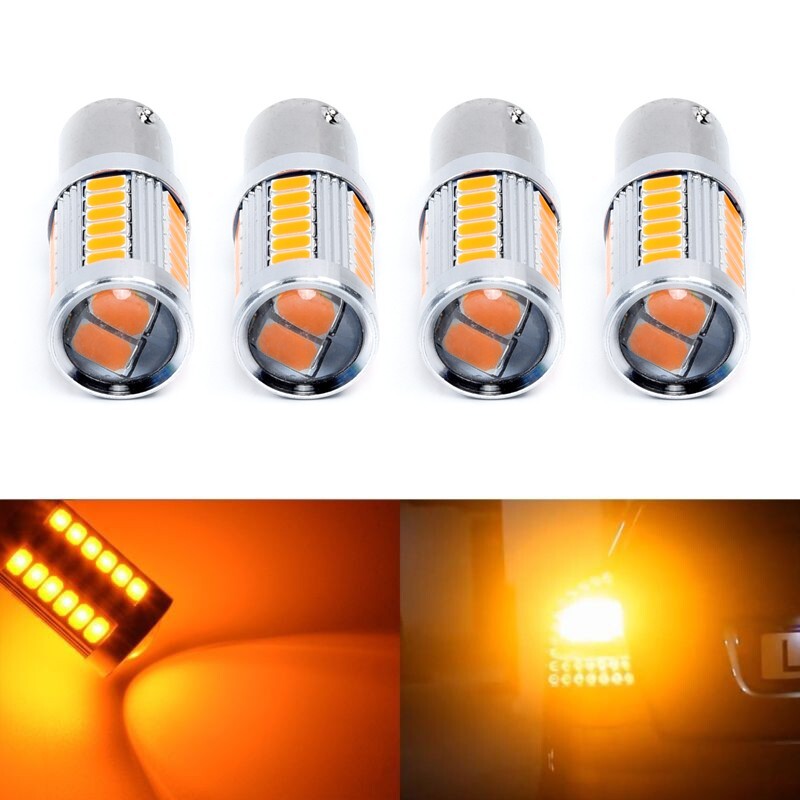 4 Amber 1156 LED Bulbs for RVs, Cars, Turn Signals, Reverse Brakes, and Taillights