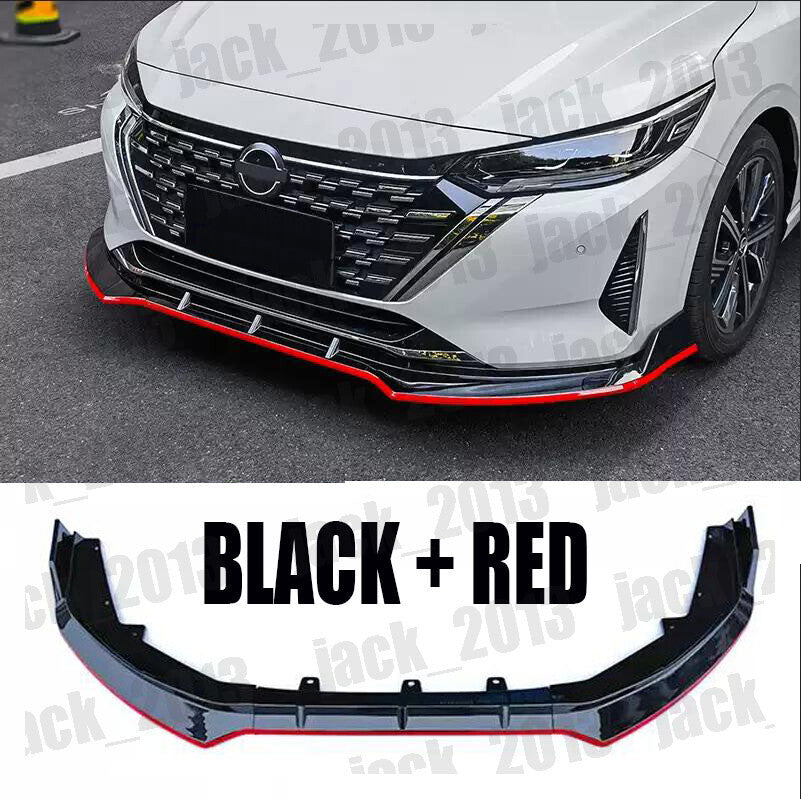 FOR 2020-24 for NISSAN SENTRA SEDAN Black+ RED 3PCS FRONT BUMPER BODY SPOILER LIP
