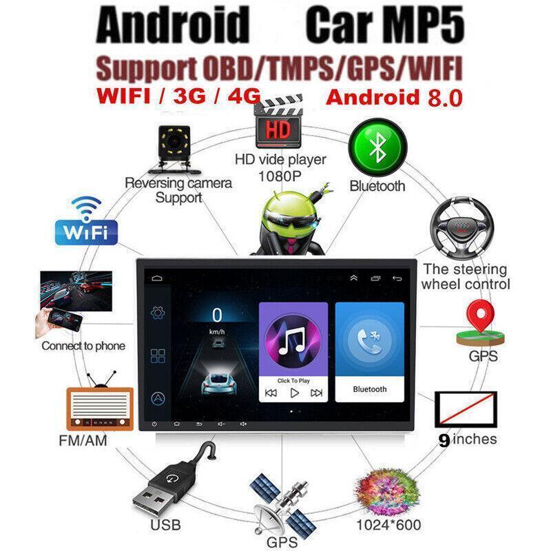 9 HD Android 8.0 2 Din GPS Stereo Radio Player Wifi 3G/4G Car Truck Navigation