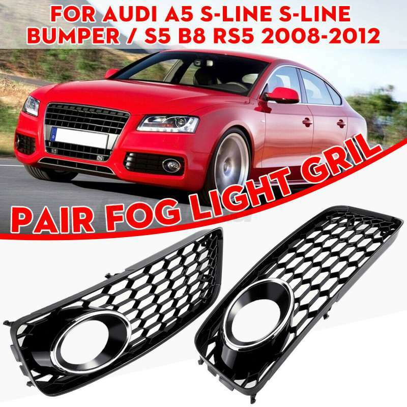 Suitable for 08-12 for Audi A5 S Series/S5 B8 RS5 style fog light grille with chrome trim in black.