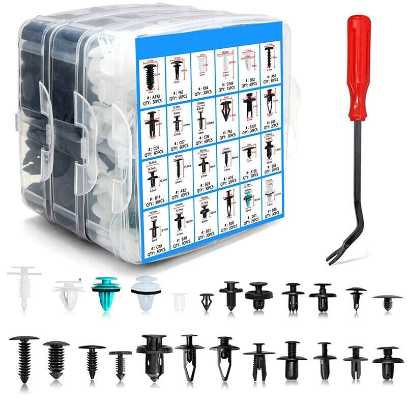 900-piece set of automatic fasteners, decorative plastic clips, rivets, and bumper fasteners