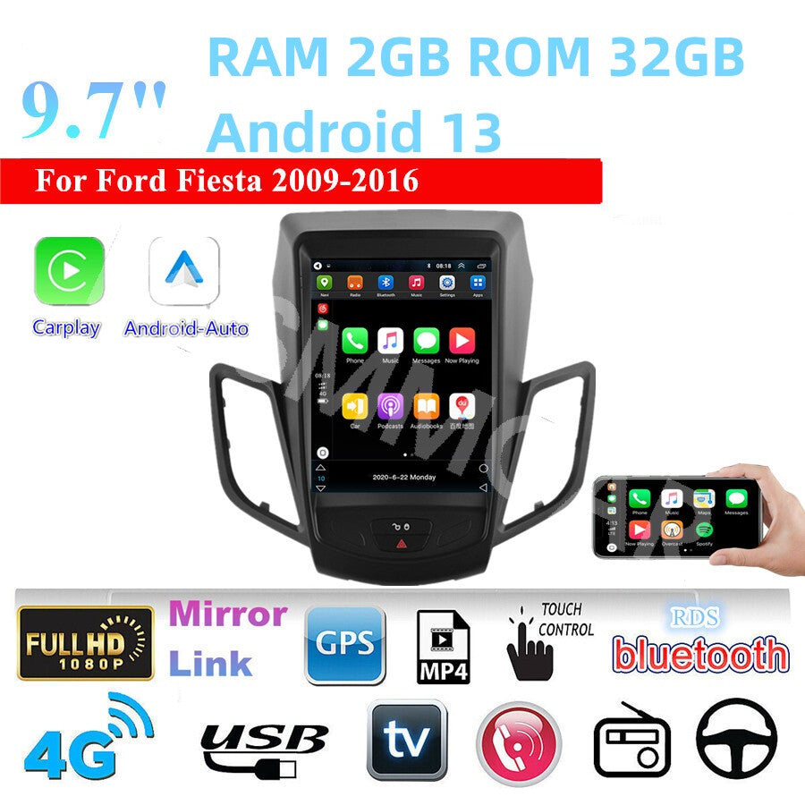 Fit for Ford Fiesta 2009-2016 Android 13 9.7 For CarPlay Car Radio Stereo GPS