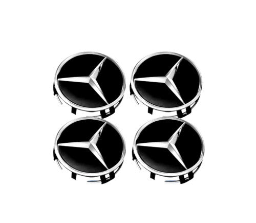 4-piece set of 75mm black and silver wheel center caps for all new AMG models.