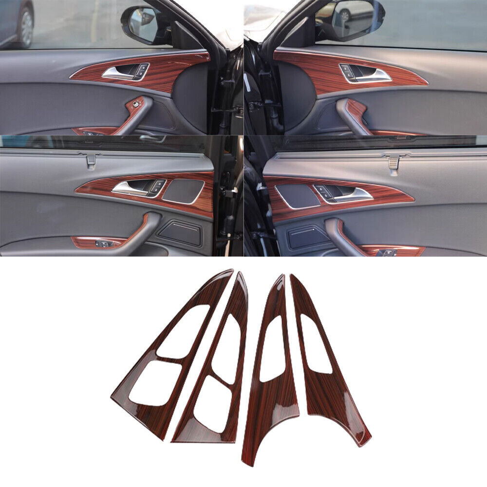 for Audi A6L 2012-18 Peach Wood Grain Inner Door Handle Panel Frame Cover Trims